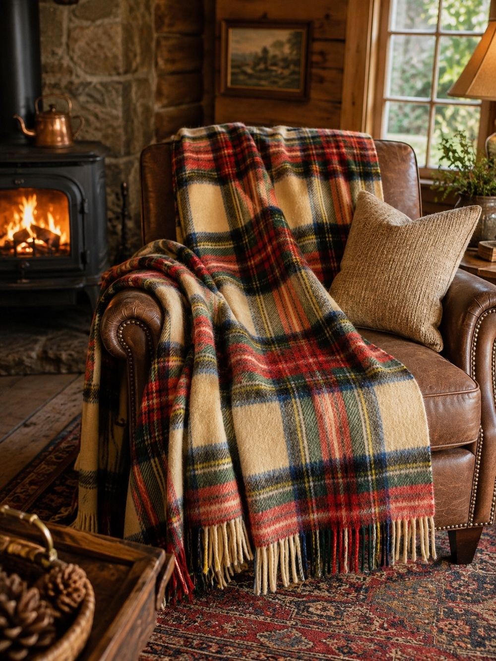 Vintage Macys Associates Scotland 100% Wool Tartan Plaid Throw Blanket